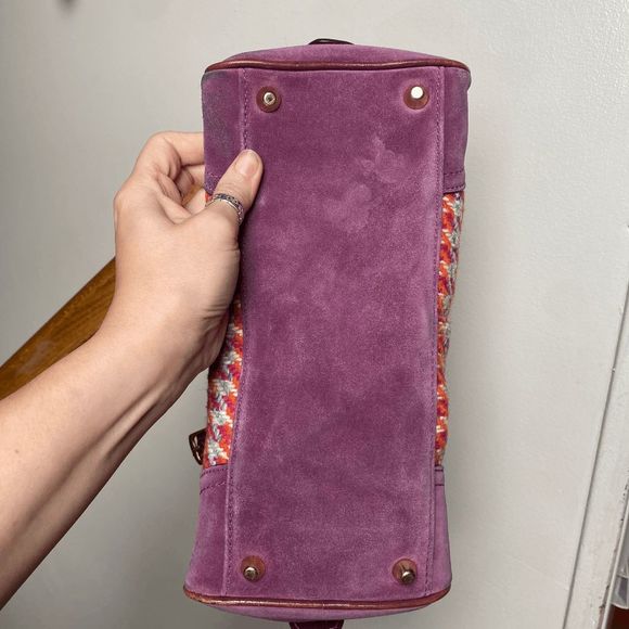 Coach Hamptons 8F47 Houndstooth Tweed Suede Handbag Satchel Shoulder Rare Flower - Picture 4 of 9